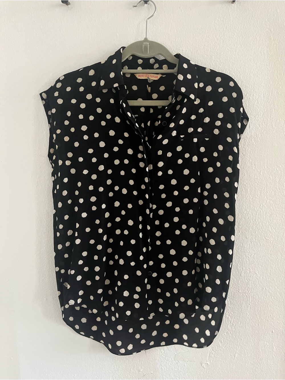 Rebecca Taylor Dark Navy and White Polka Dot Cap-Sleeve Blouse